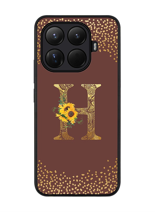 For Xiaomi 15T Pro Case,Slim fit Camera Protection, Shockproof Thin Phone cover  - Custom Floral Monogram - H  (Brown )